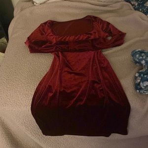 Velvet Red bodycon midi Dress